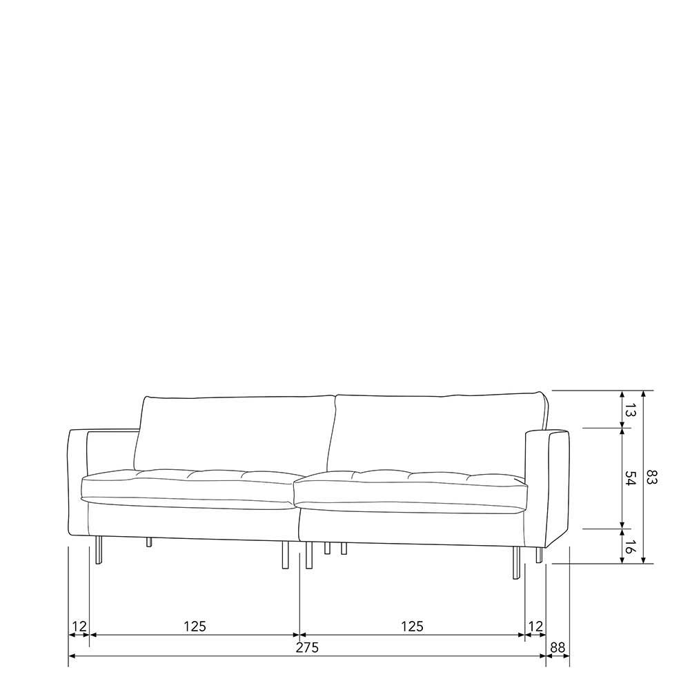 275x83x88 Sofa mit blauem Bezug aus Samt - Cumagon