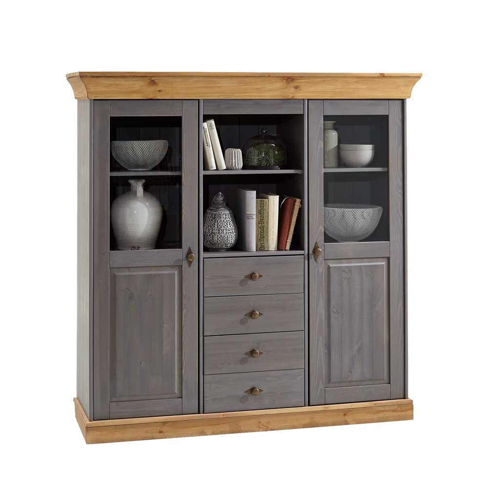 Esszimmer Highboard Vitrine Cempino in Grau