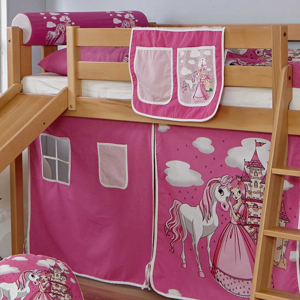 Prinzessinnen Hochbett in Buche & Pink & Rosa - Pandorra