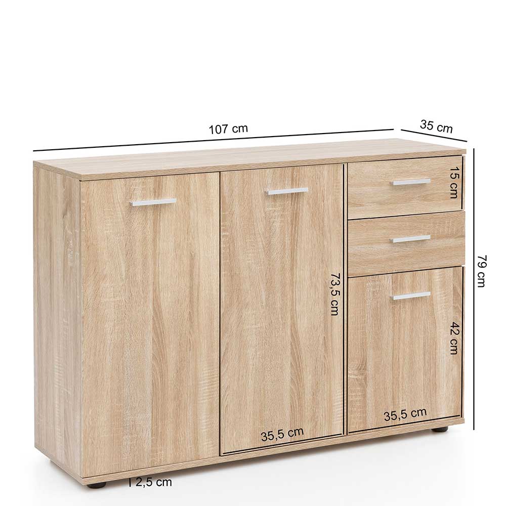 Holzoptik Kombi-Kommode 107x79x35 cm - Mavricara