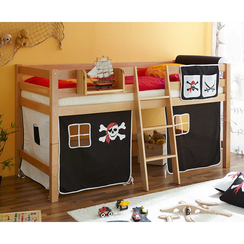 Buche Hochbett für Piratenzimmer 98x115x208 cm - Glam