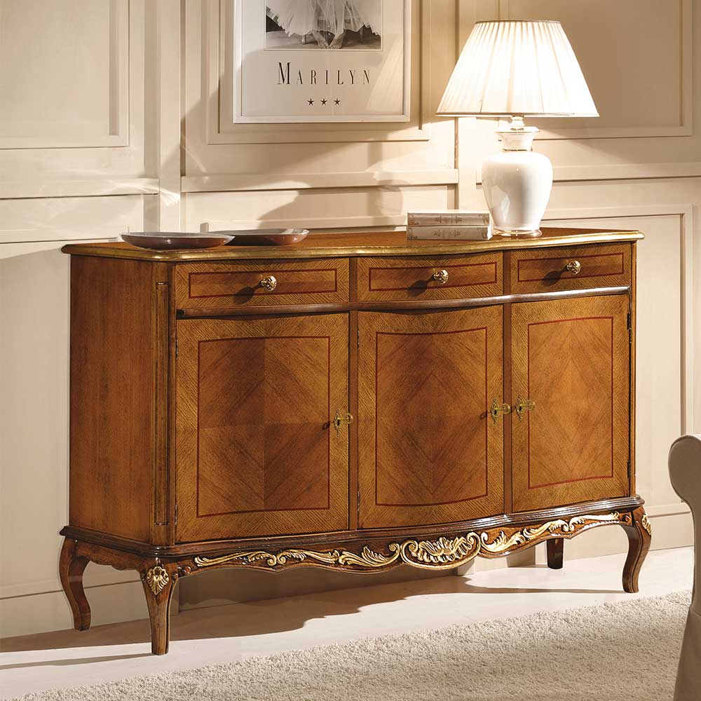 100 cm hohes Sideboard in Nussbaum & Gold - Aciara