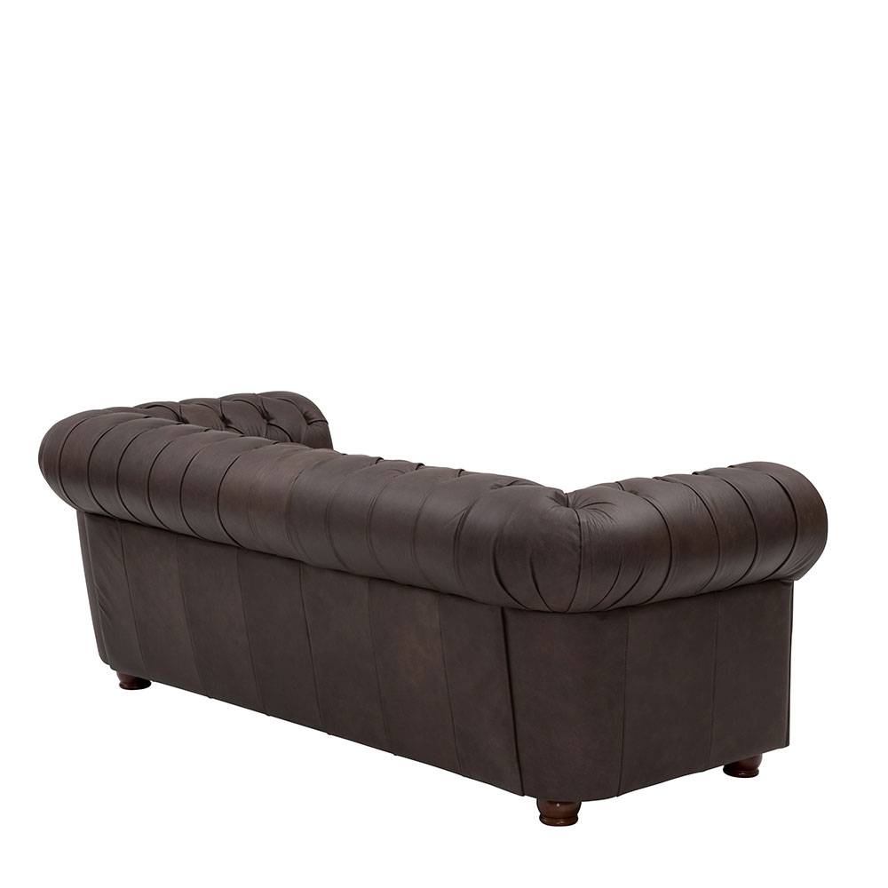 Chesterfield Leder-Dreisitzer in Braun - Pluna