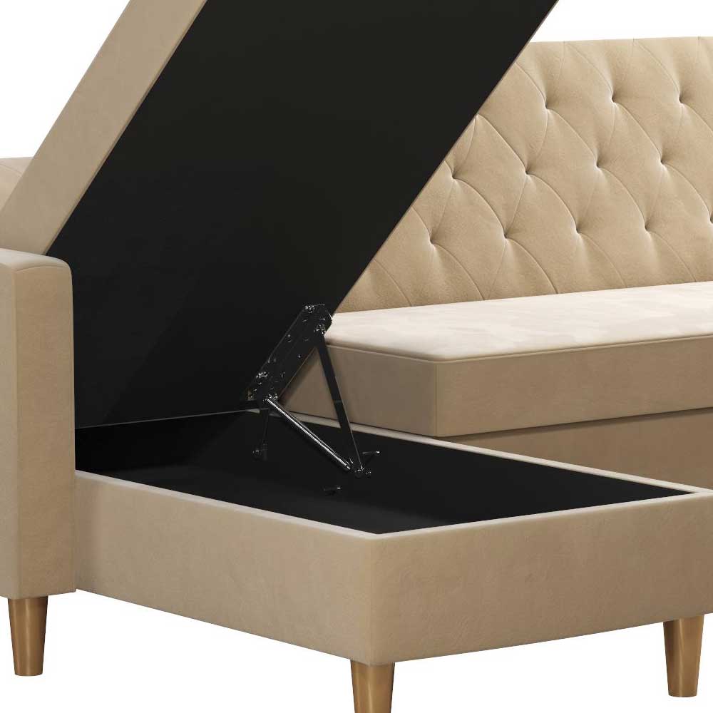 Ecksofa mit Bettfunktion in Creme Samt - Mikolos