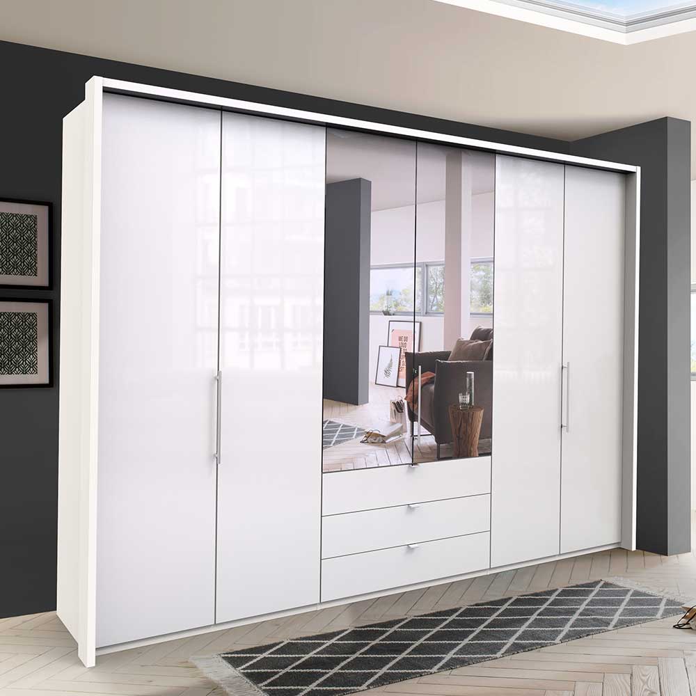 Stylischer Schlafzimmer Schrank in Weiß Glas glänzend - Dolienca