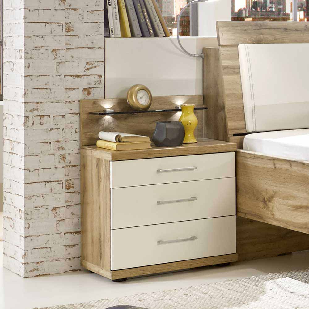 Nachtschrank Set Neriman in Creme und Eichefarben (2er Set)