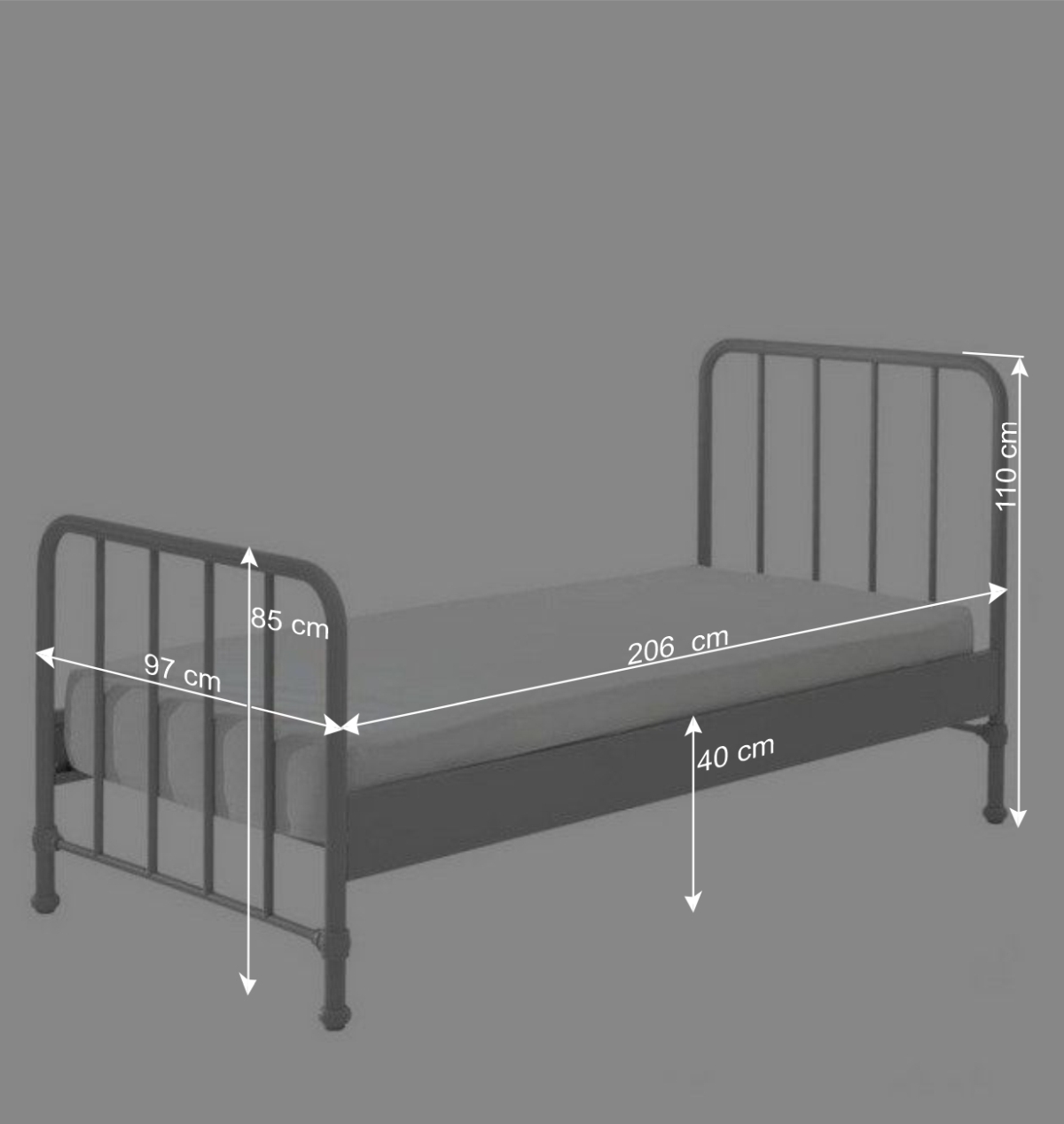 90x200 Bett mit Kopf- und Fußteil in Grau - Korfu