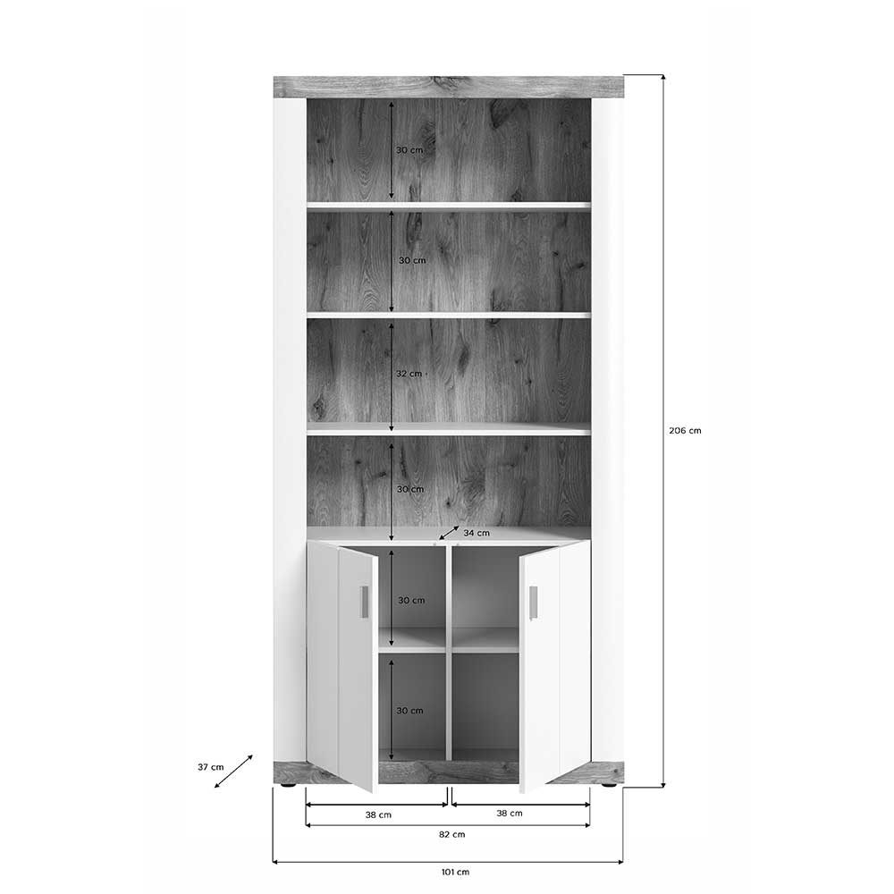 Bücherregal in Weiß und Wildeiche Optik - Hihat