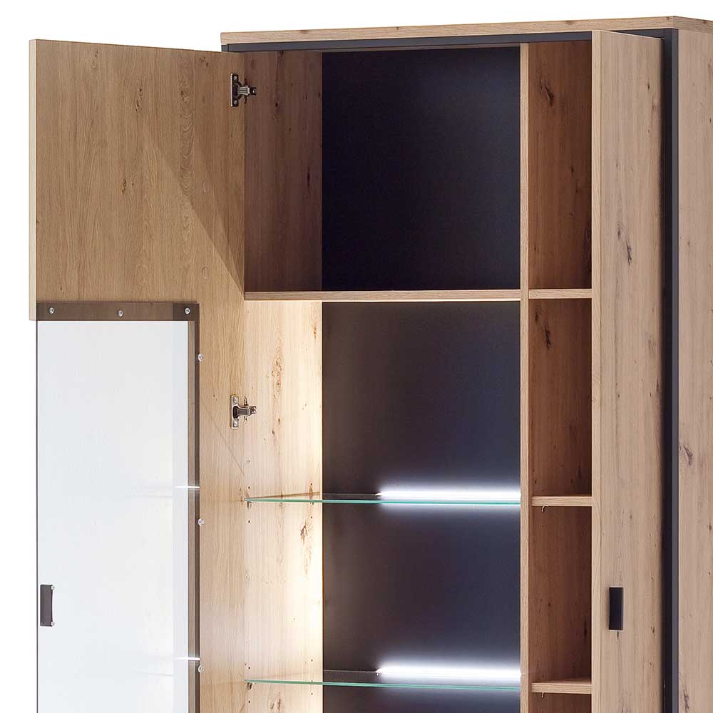 93x210x38 Vitrinenschrank in Eiche Holzdekor - Nikdus