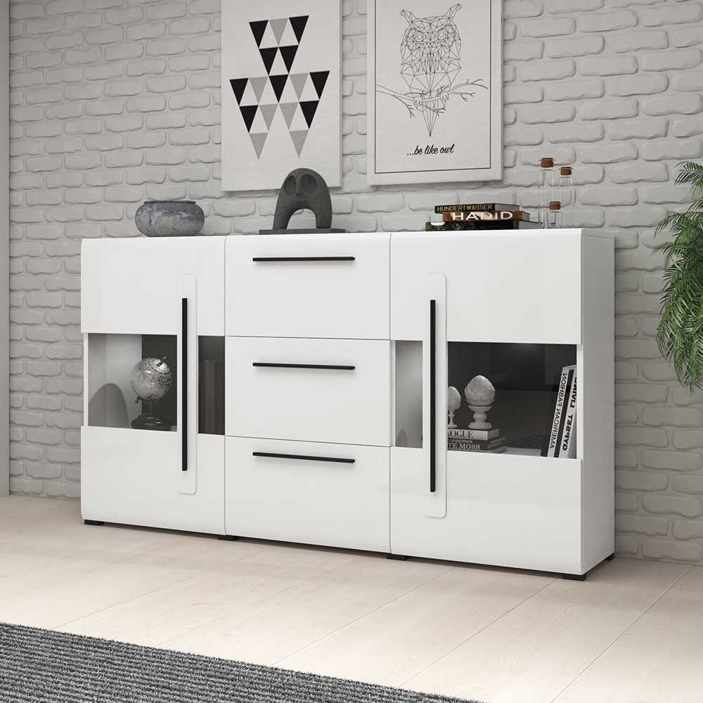 Hochglanz Sideboard mit Glas in Weiß - Baranoma