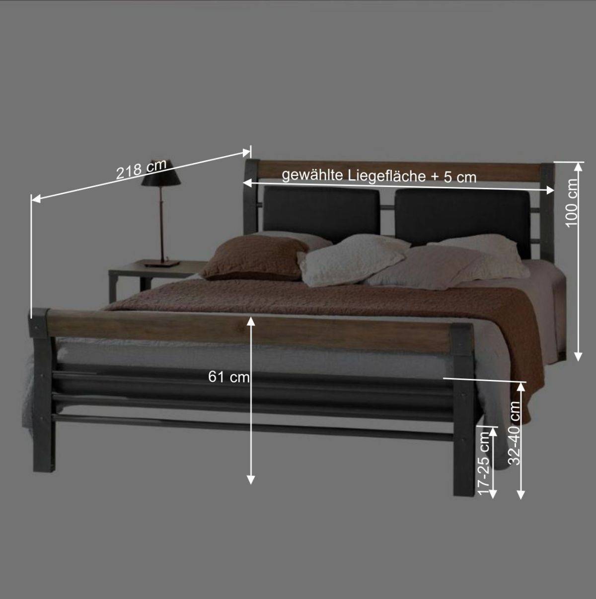 Design Eisenbett mit Eiche Massivholz - Cramos