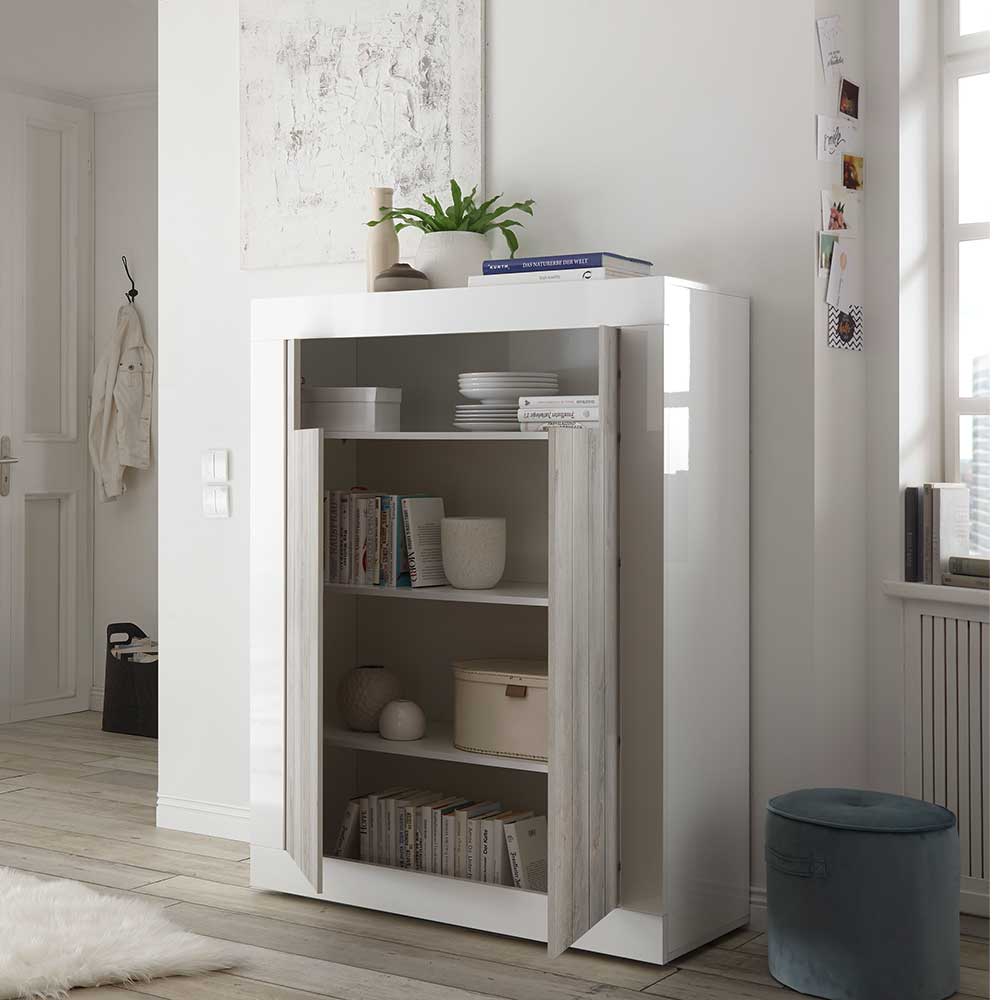 2-türiges Highboard in Dekor Pinie Weiß - Merenda