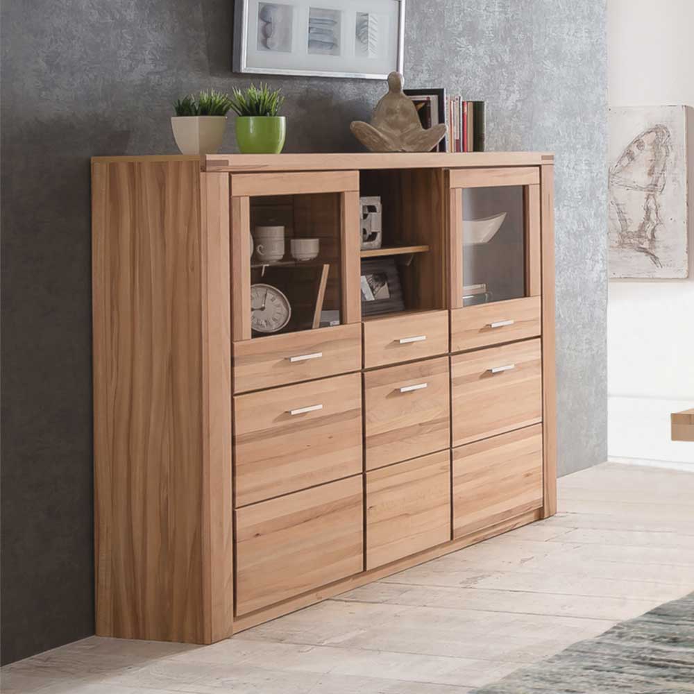 158x140 cm Kernbuche Highboard 5-türig - Uhelia