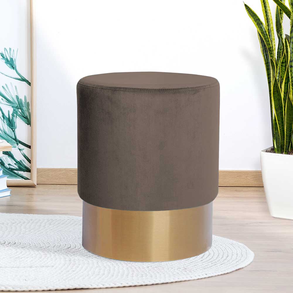 42 cm hoher Hocker in Taupe & Gold - Sernato