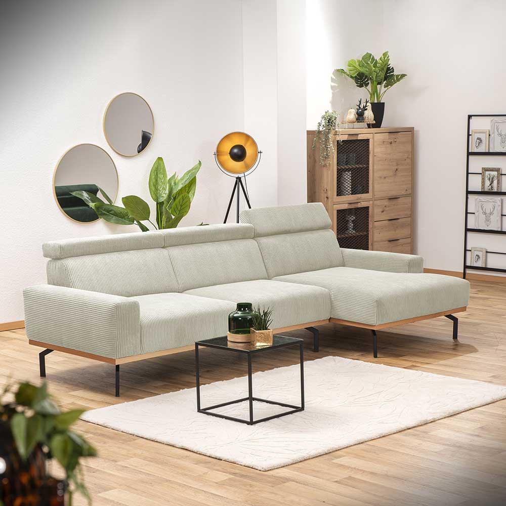 Modernes Ecksofa in Creme Cordbezug - Caldizza