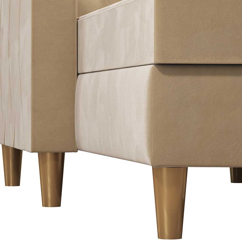 Ecksofa mit Bettfunktion in Creme Samt - Mikolos