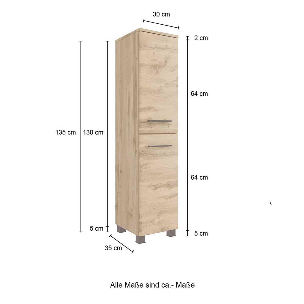 2-türiger Badschrank - 30x135x35 cm - Arazony