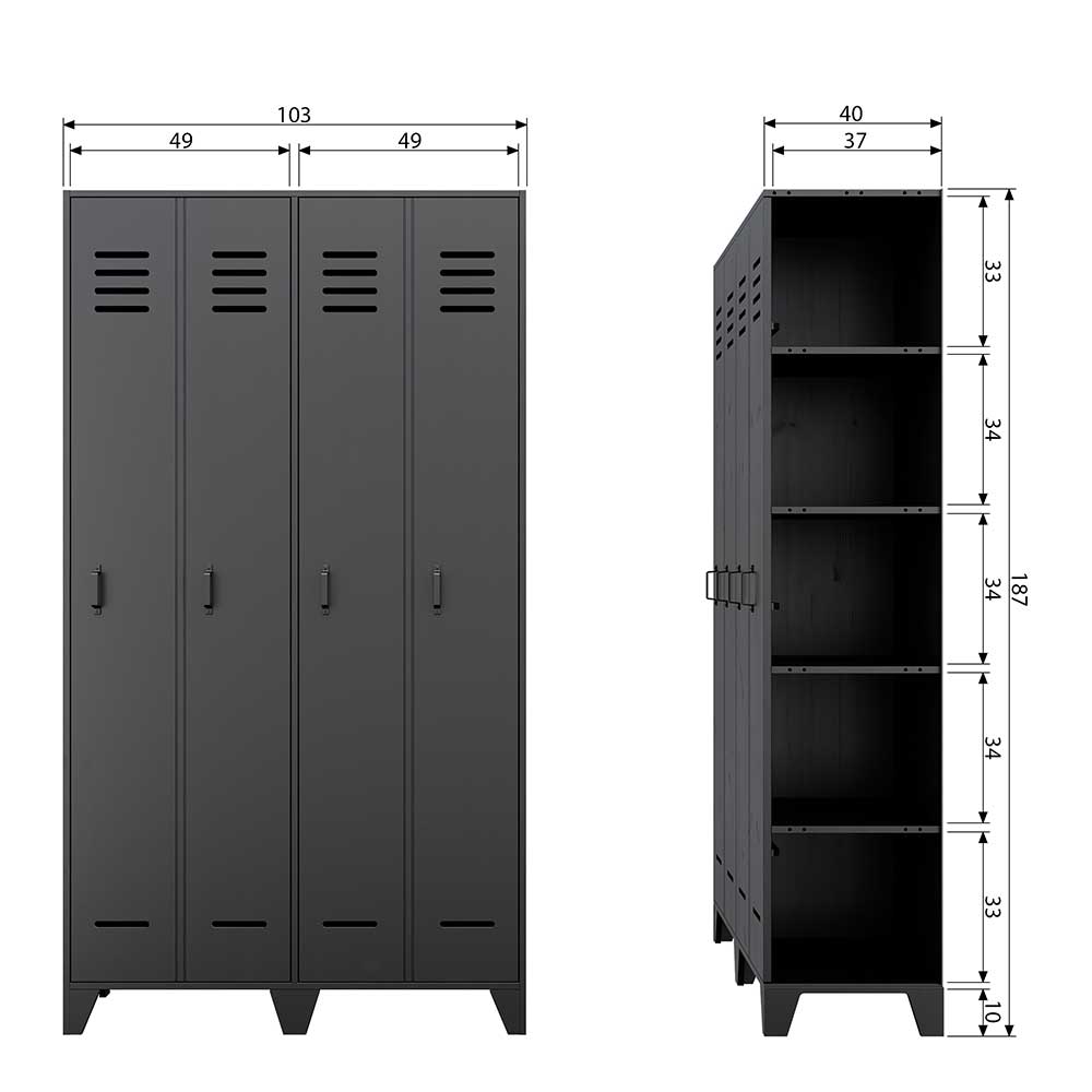 Kleiderschrank in Spind Optik aus Holz und Holzwerkstoff - Tivegos