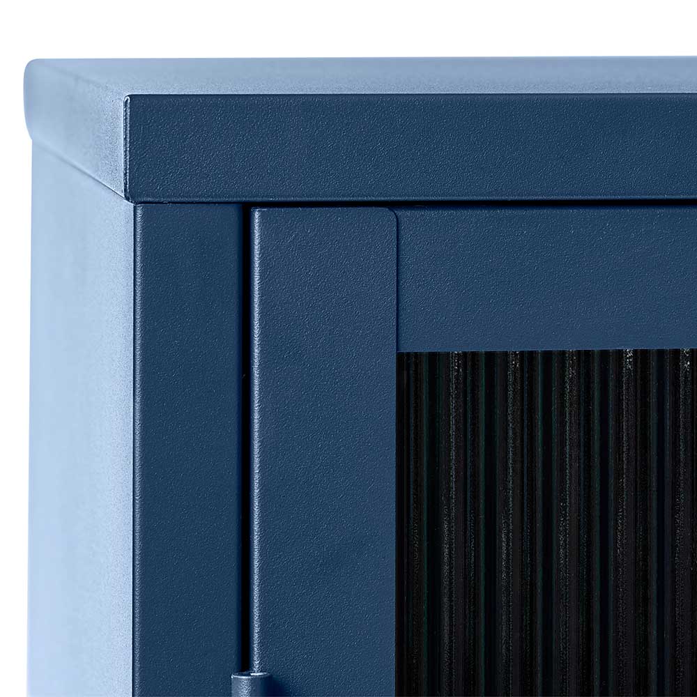 110x140x40 Blaues Stahl Highboard mit Glastüren - Atos