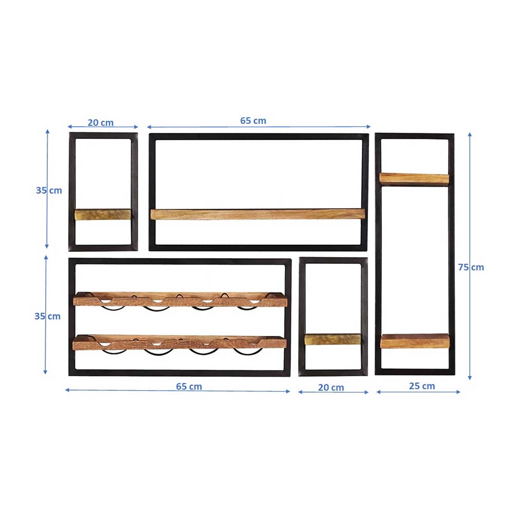 Wandregale Set inklusive Flaschenhalter - Evradon (fünfteilig)