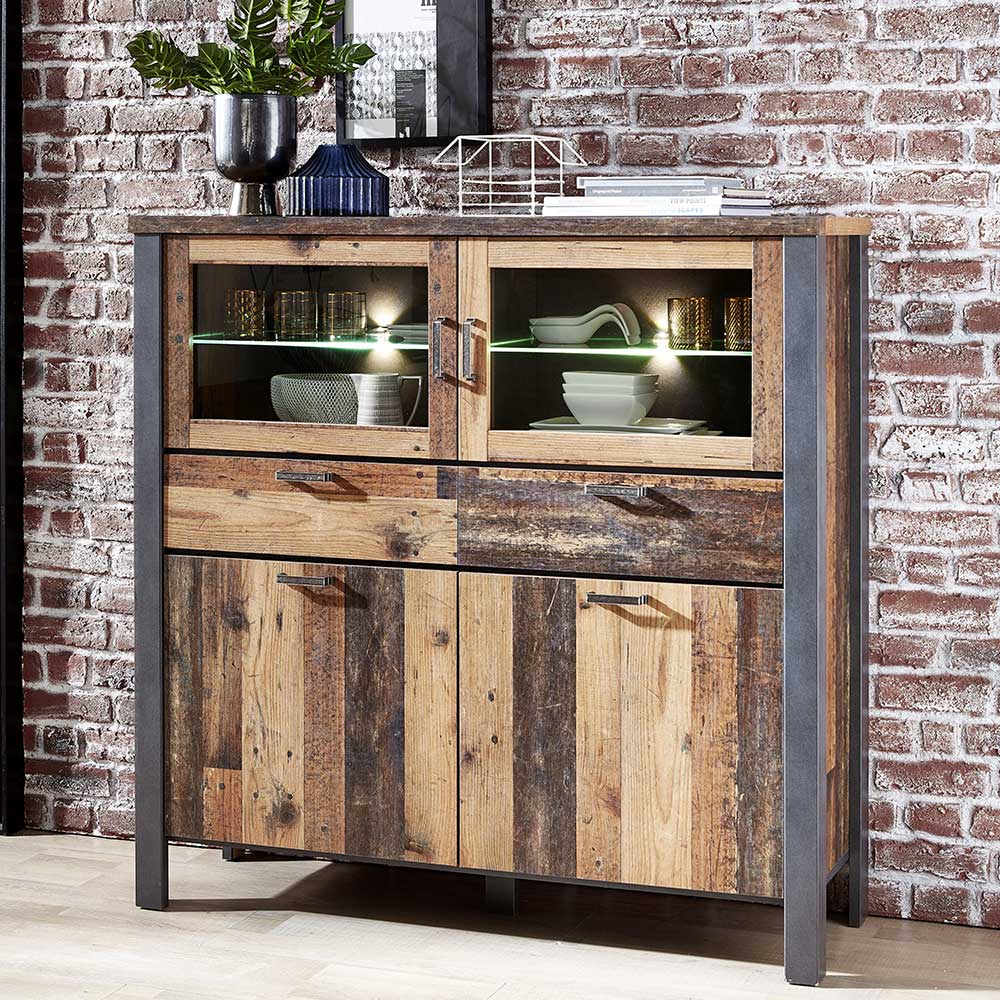 Highboard mit Glaseinsätzen & LED Licht - Firodras