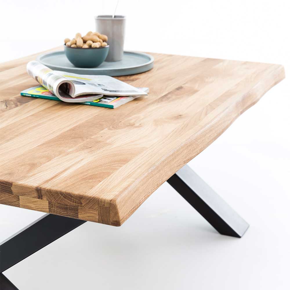 X-Fuß Sofatisch mit Live Edge Holzplatte - Riconia