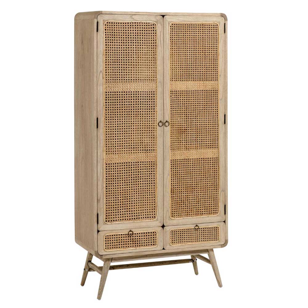 Massiver Holzschrank mit Rattan Geflecht - Fenzena