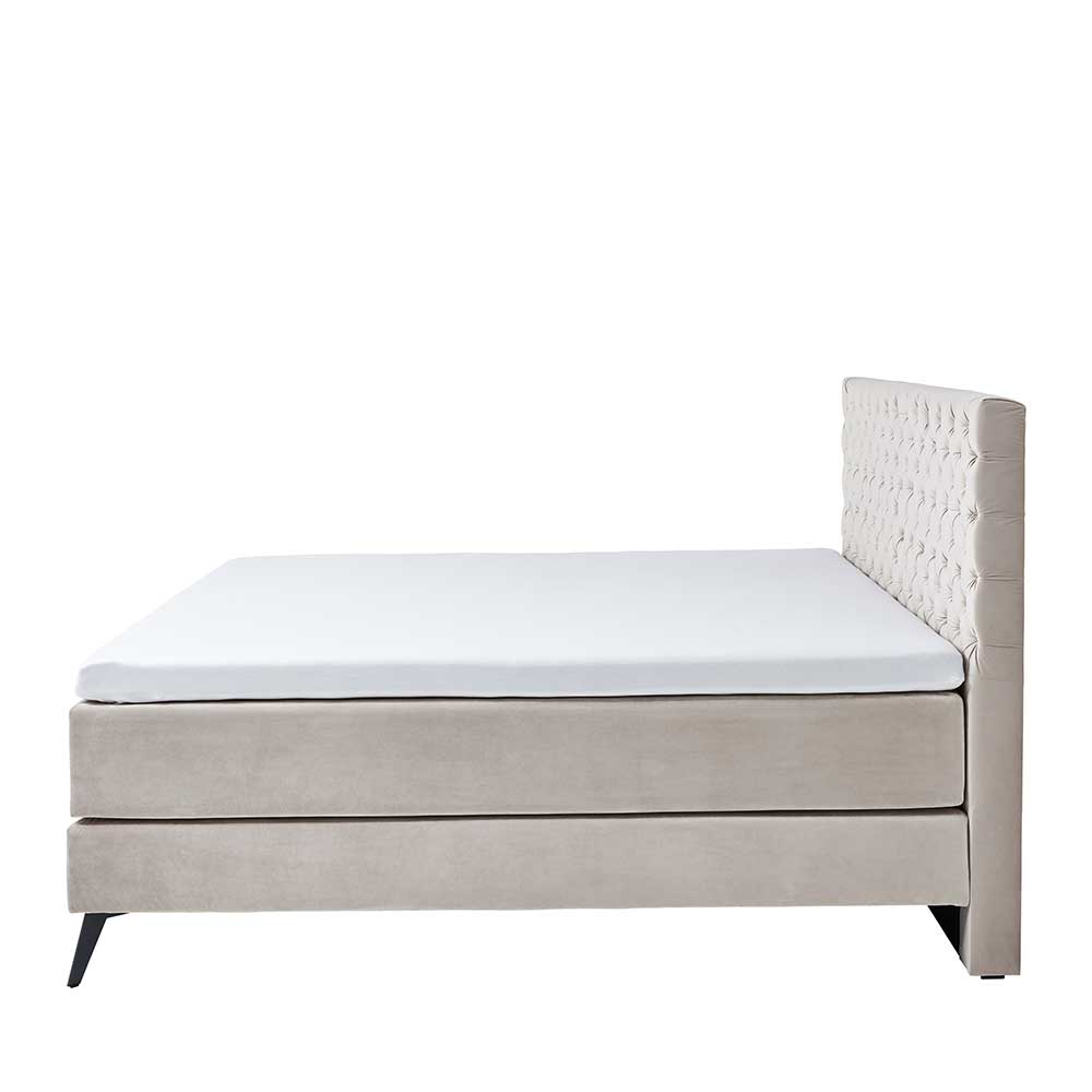 Samtbett mit Boxspring in Beige - Ruby