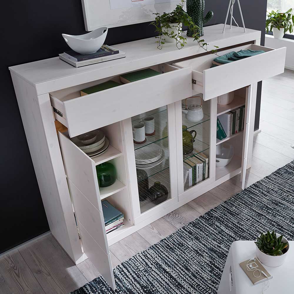 177x125x42 cm Sideboard in Weiß mit Glas - Meuvrun