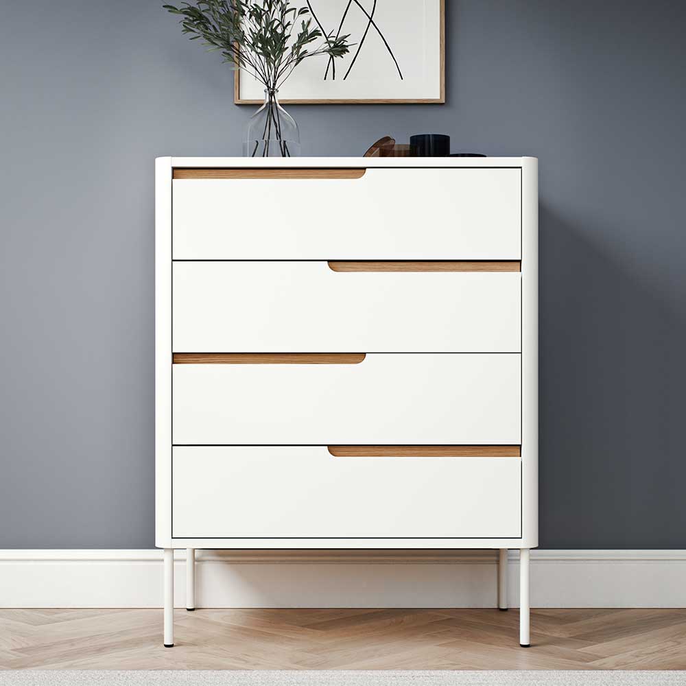 Weiße Scandi Chic Kommode 102 cm hoch - Raipur