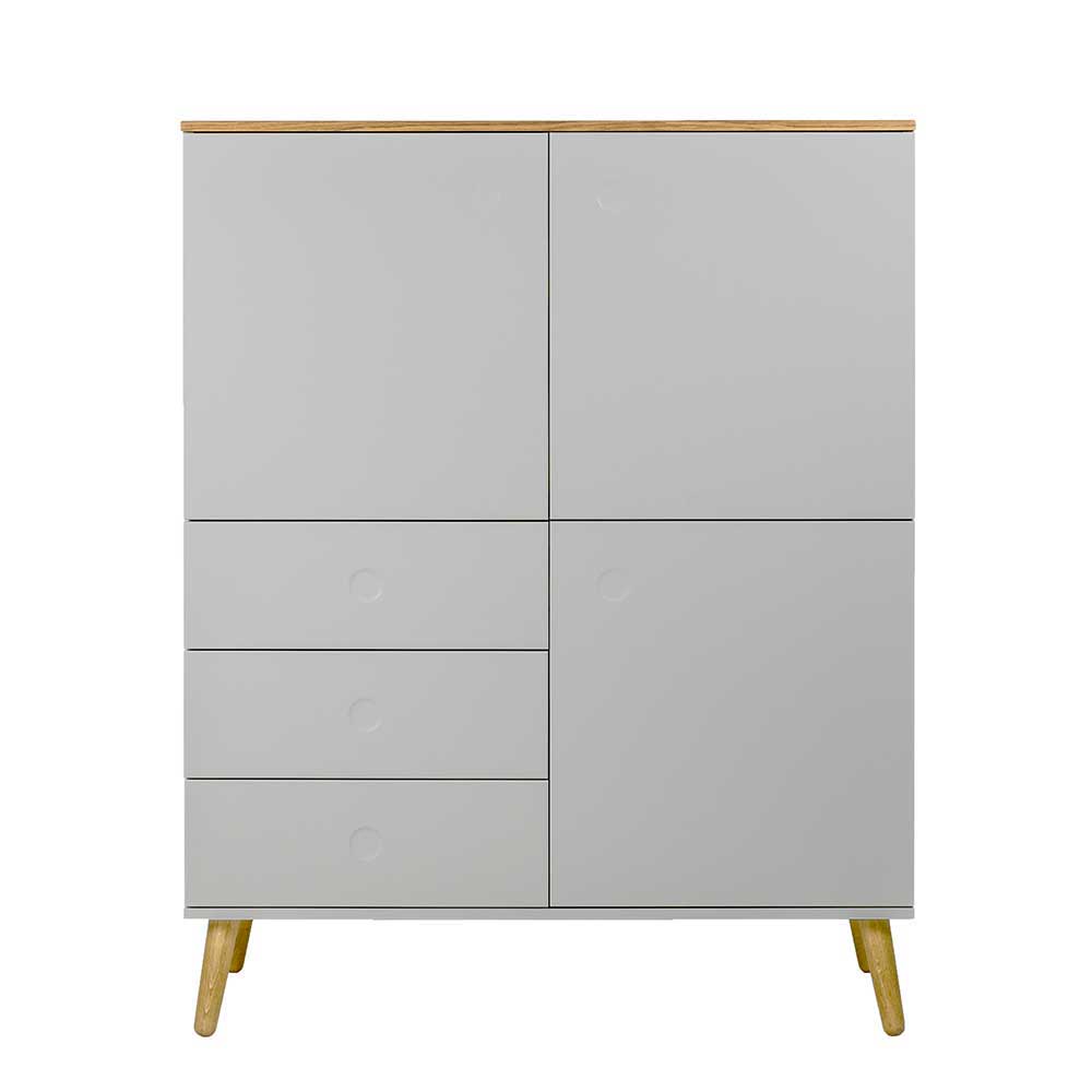 Mid Century Highboard in Grau & Eiche Revanio 3-türig