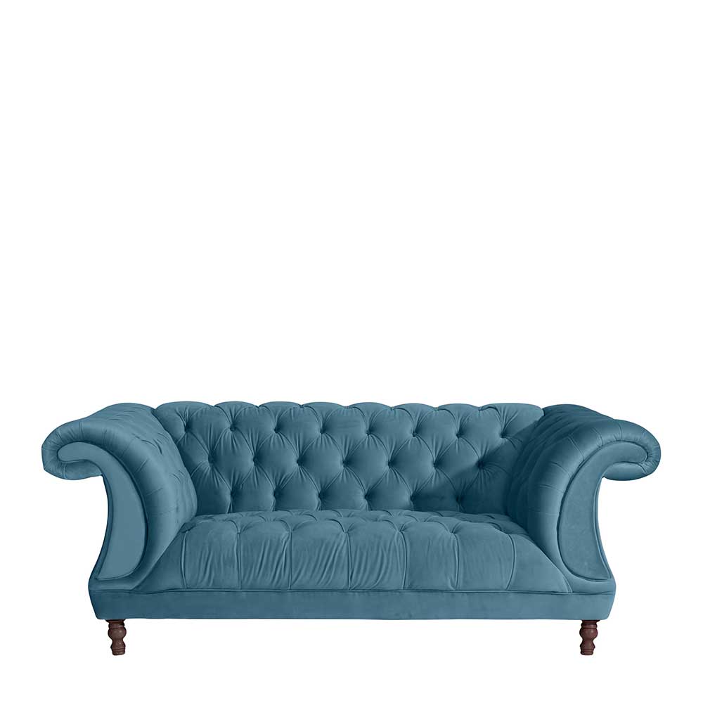 Barockcouch in Petrol Blau und Nussbaum Braun - Jim