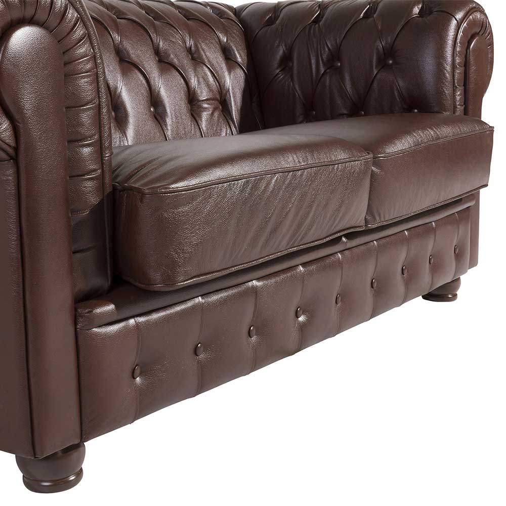 Chesterfield Sofa in Braun Wischleder - Cementa