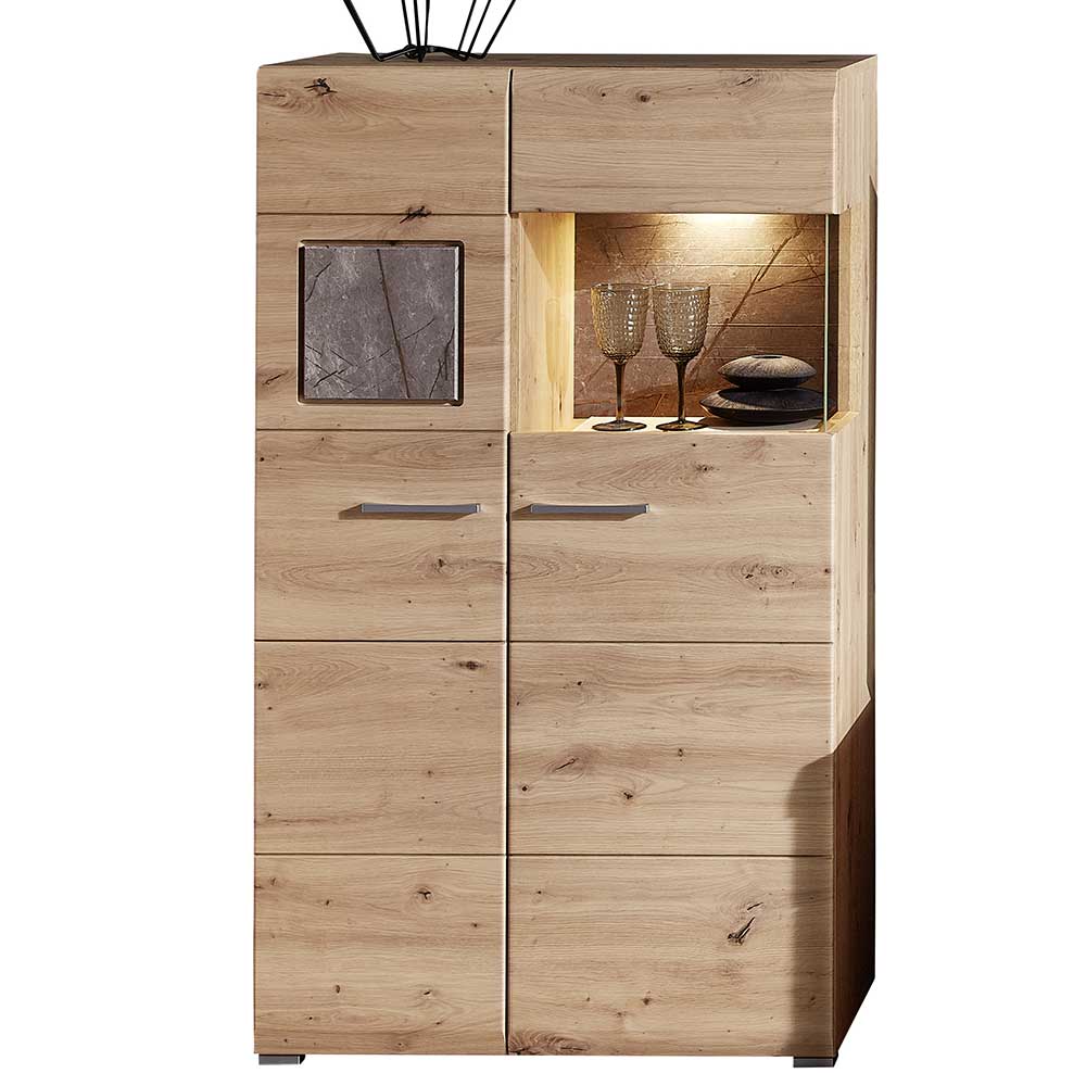 80x139x37 cm Highboard mit Glaseinsatz & LED - Luruzada