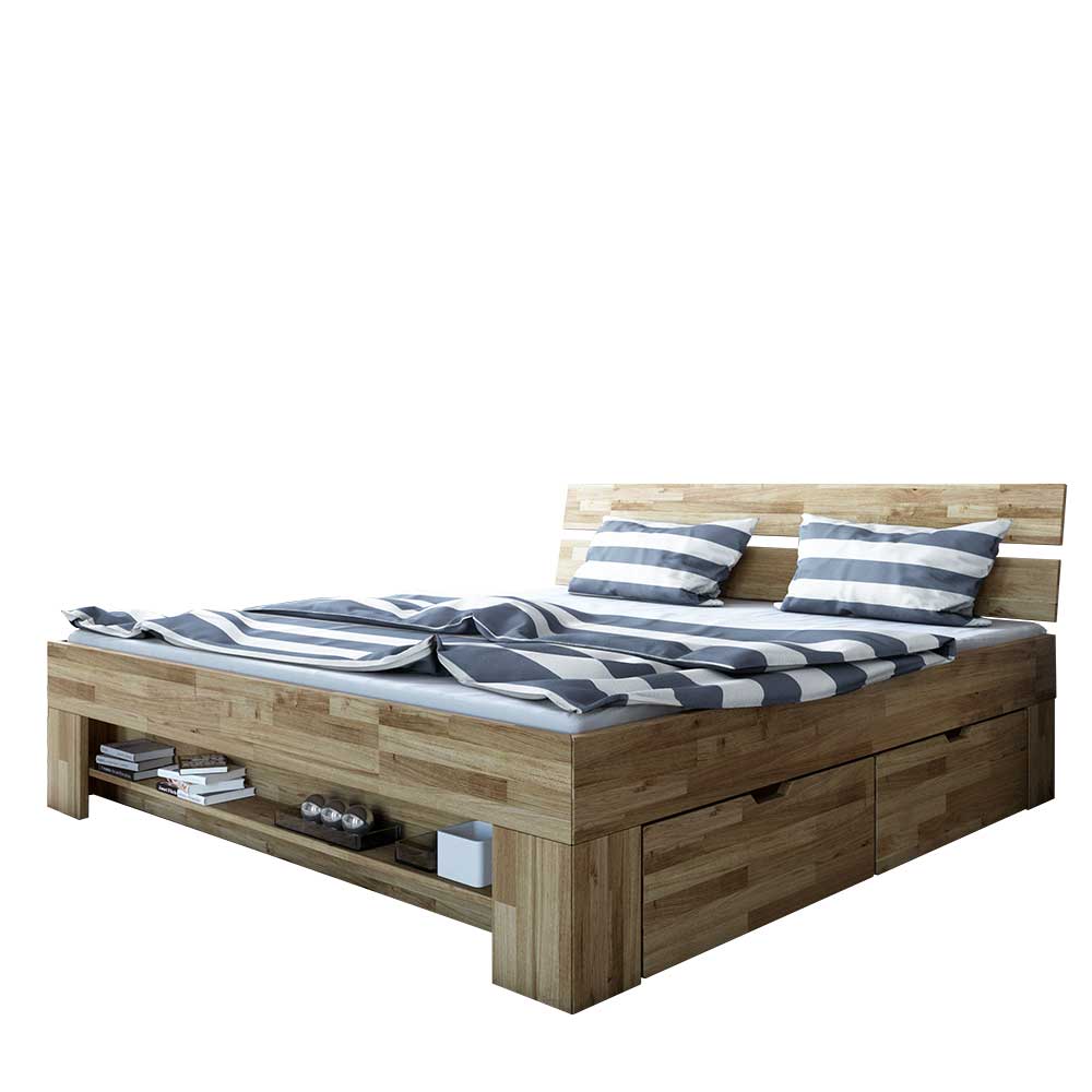 Wildeiche Schubkastenbett in modernem Design - Henrietta