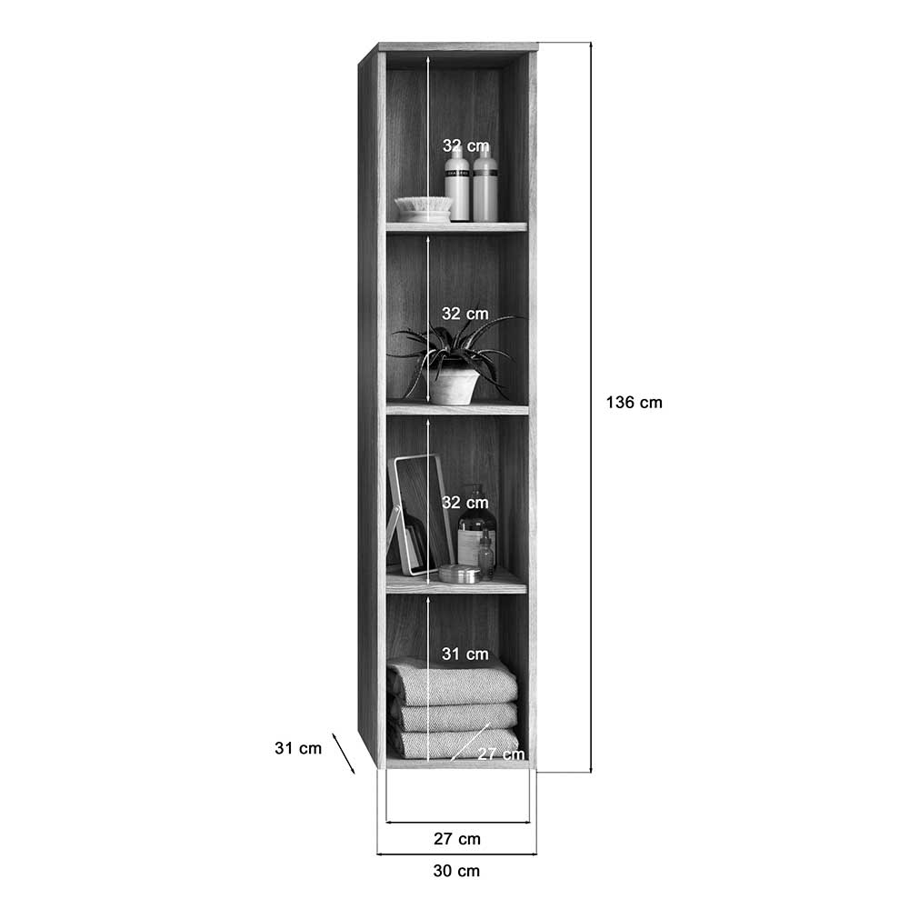 4 Fächer Badezimmerregal für die Wand - Loritana