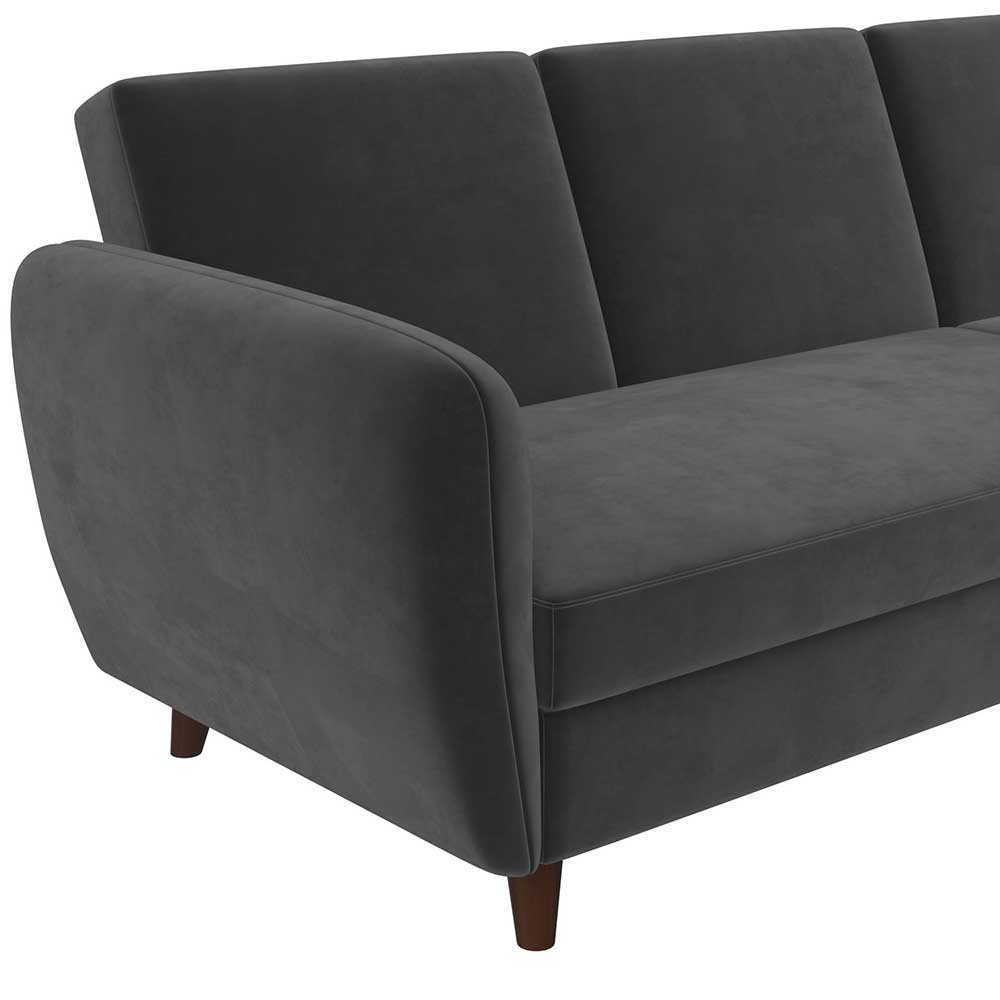 Samt-Ecksofa mit Bettfunktion in Grau - Sinata