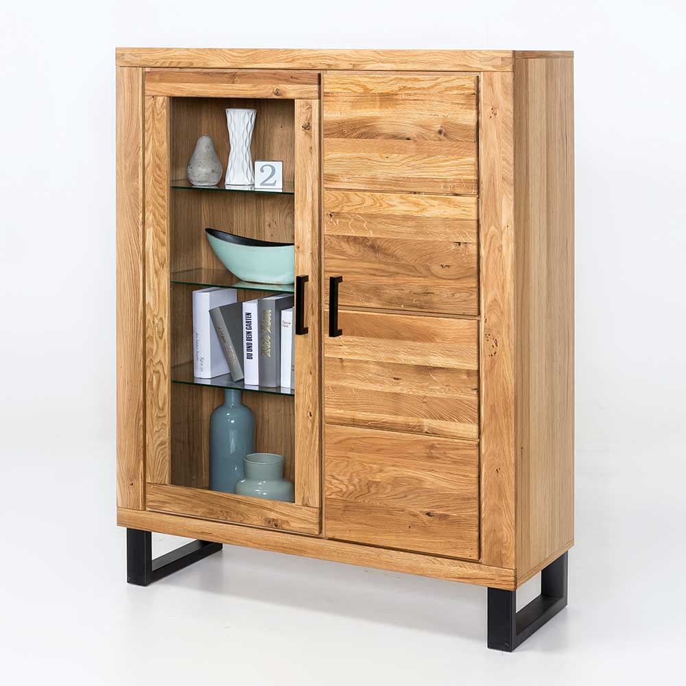 Teilmassives Highboard einseitig Glas - Arello