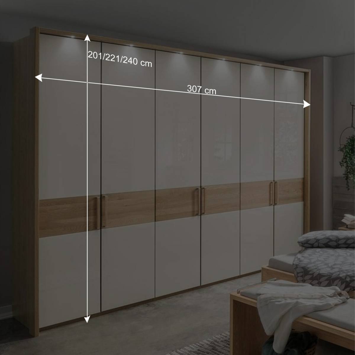 6-türiger Schlafraum Kleiderschrank in Glas Beige - Emdsiva I