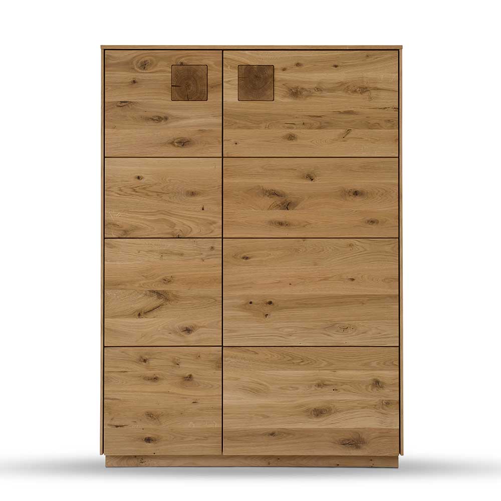 Wildeiche Highboard mit Hirnholz Applikation - Millena